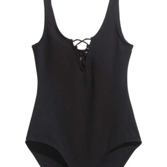H&M CRISS CROSS FRONT BLACK BODYSUIT SMALL - Picture 3 of 6